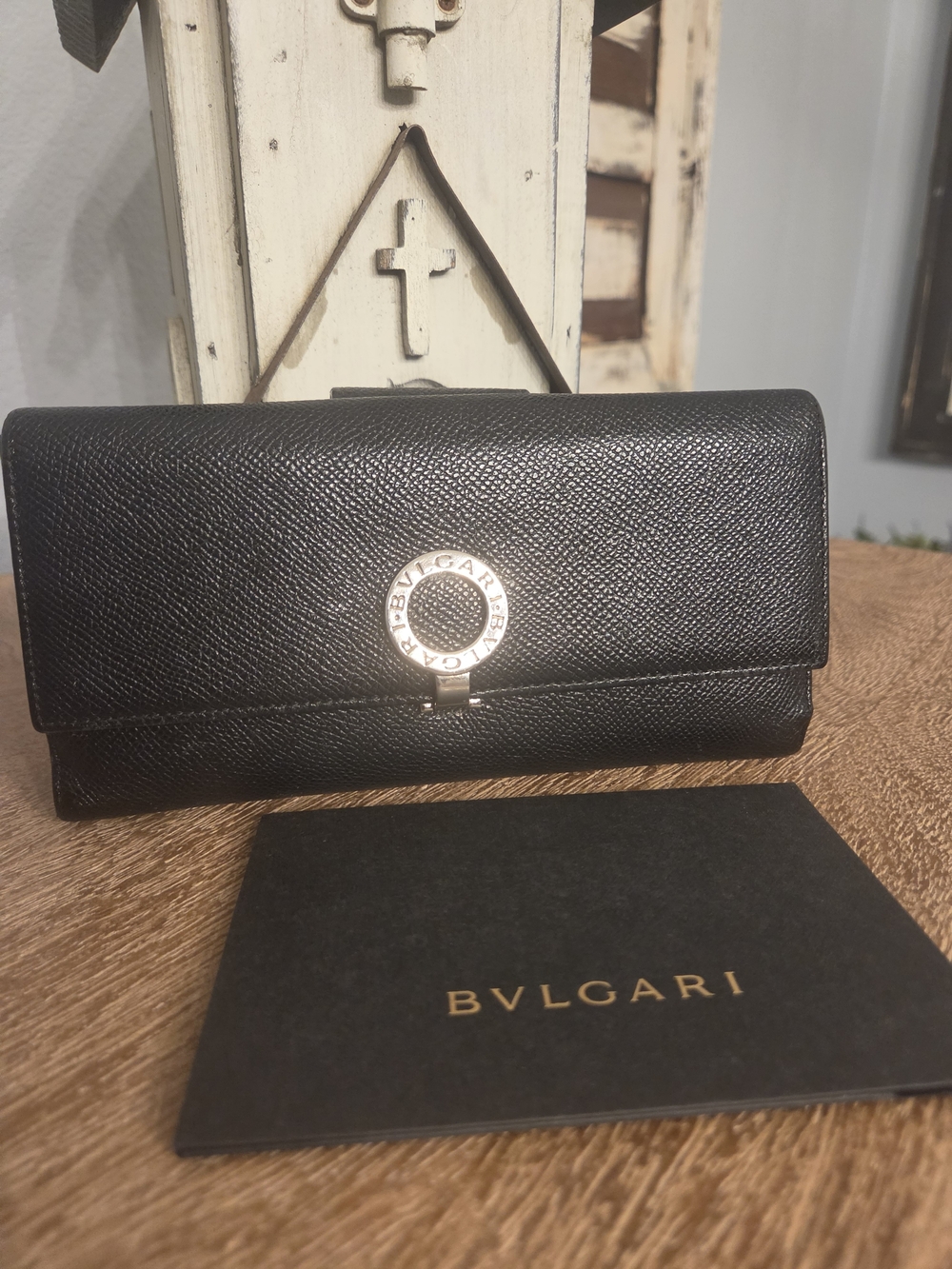 Bulgari BVLGARI Authentic Black Leather Continental Wallet with Signature Logo